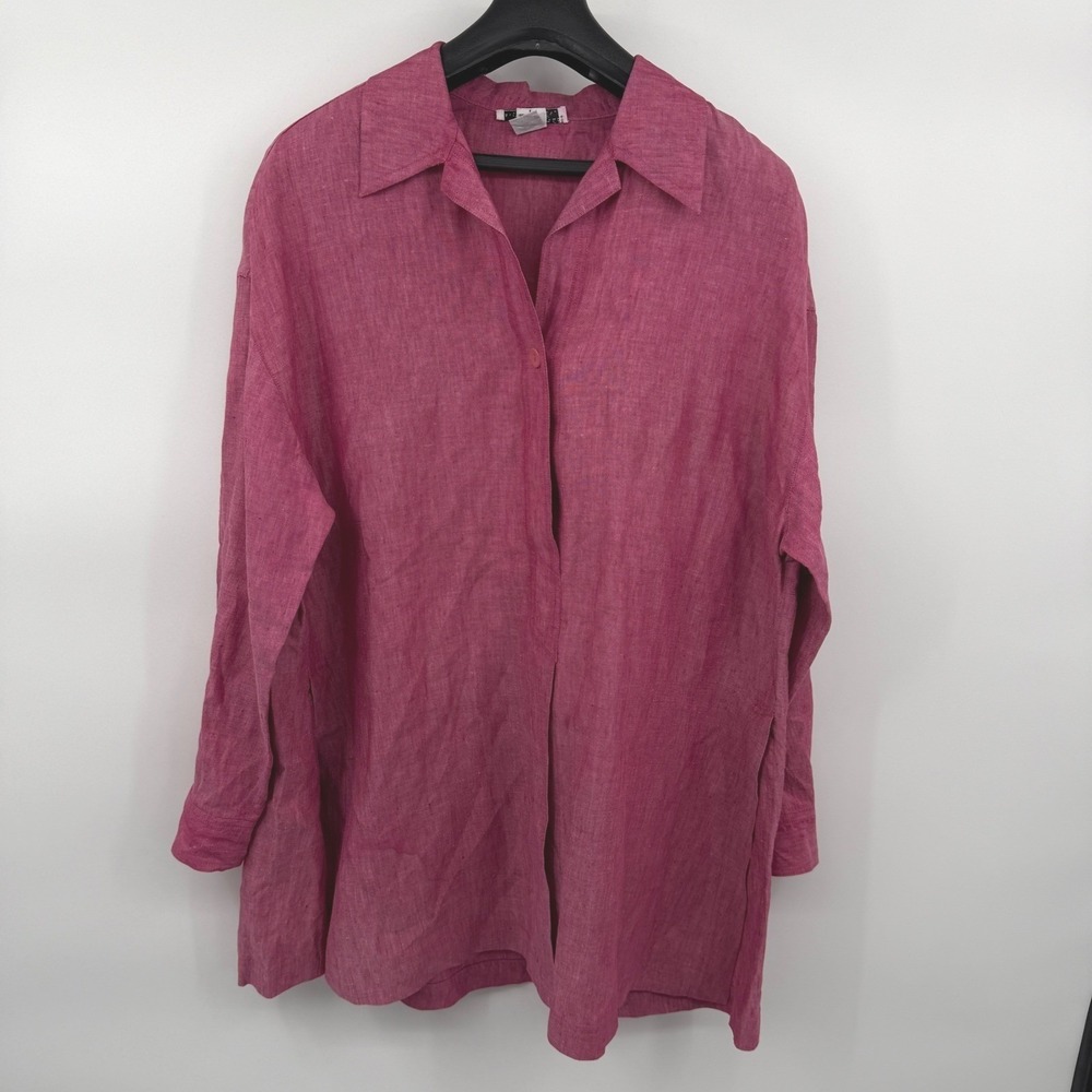 Vintage Real Clothes Saks Fifth Avenue Linen Tunic Shirt Large Boho Coastal